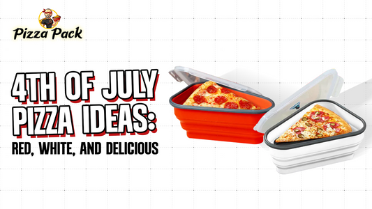 **Alt Text:**  Red and white Pizza Pack silicone containers holding pizza slices beside the title 