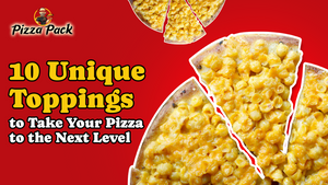 Pizza with bold toppings including cheesy macaroni — unique pizza topping inspiration